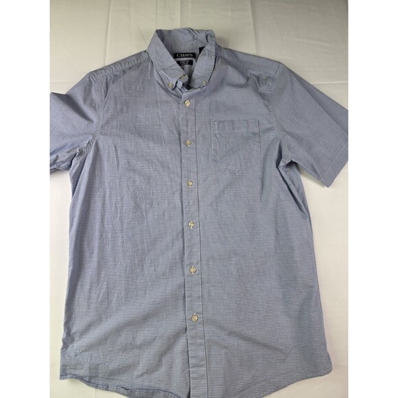 Chaps Men’s Size Medium Poplin Stretch‎ Blue White Checkered Shirt Sleeve Shirt - Picture 1 of 7